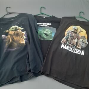 Star Wars Mens XL Lot Of 3 T Shirts Black Short Sleeve Mandalorian Grogu